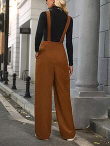 SHEIN Unity Chất rắn Túi nghiêng Tổng thể Jumpsuit Without Tee - màu nâu - Xem 2