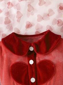 前紐扣純色嬰童（女）洋裝 - 紅色 - 查看 5