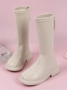 Chicas Botas hasta rodillas unicolor con cremallera trasera - Beis - Ver 1