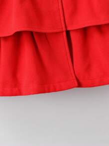 SHEIN Young Girl Fuzzy Collar Double Breasted Overcoat Without Sweater - Red - View 4