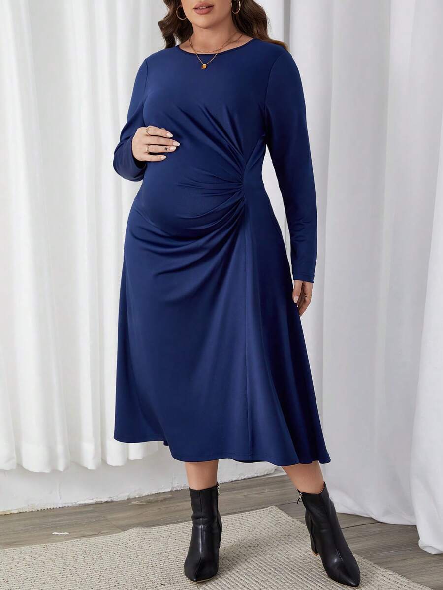 SHEIN Maternidade Plus Sólido Frente Pregueada Vestido