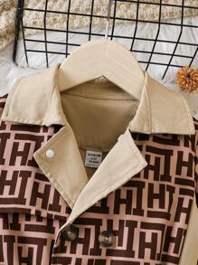 Baby Girl Allover Letter Graphic Belted Trench Coat - Khaki - View 3