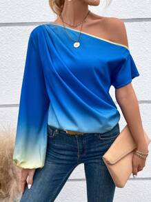 SHEIN VCAY 漸層不對稱領襯衫 - 彩色 - 查看 3