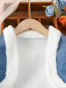 SHEIN 女小童毛茸邊夾克&荷葉邊吊帶洋裝 - 藍色 - 查看 6