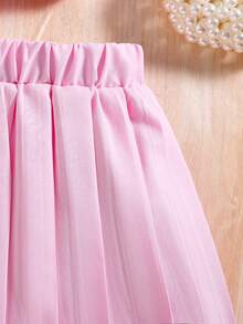 SHEIN Young Girl Floral Print Sweatshirt & Pleated Skirt - Pink - View 3