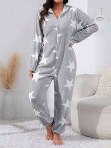 Talla grande Mameluco de dormir con estampado de estrella con capucha - Gris - Ver 4