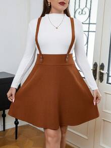 Calvaya 大碼素色背帶洋裝不帶T恤 - 卡其色 - 查看 3