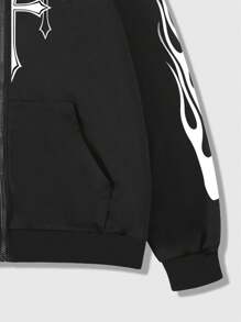 ROMWE MEN Goth Nam Vượt qua & In Khẩu hiệu Dây kéo Hoodie - màu đen - Xem 5