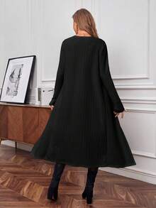 SHEIN Essnce Chất rắn Mở Mặt trước Áo khoác dài - màu đen - Xem 2