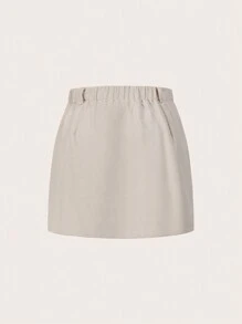 SHEIN EZwear 大碼翻蓋口袋燈芯絨半身裙 - 米色 - 查看 2