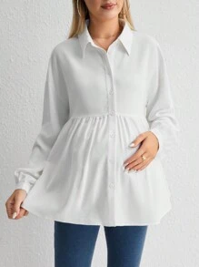 SHEIN Thai sản Thả vai Xoay eo Áo sơ mi - trắng - Xem 1