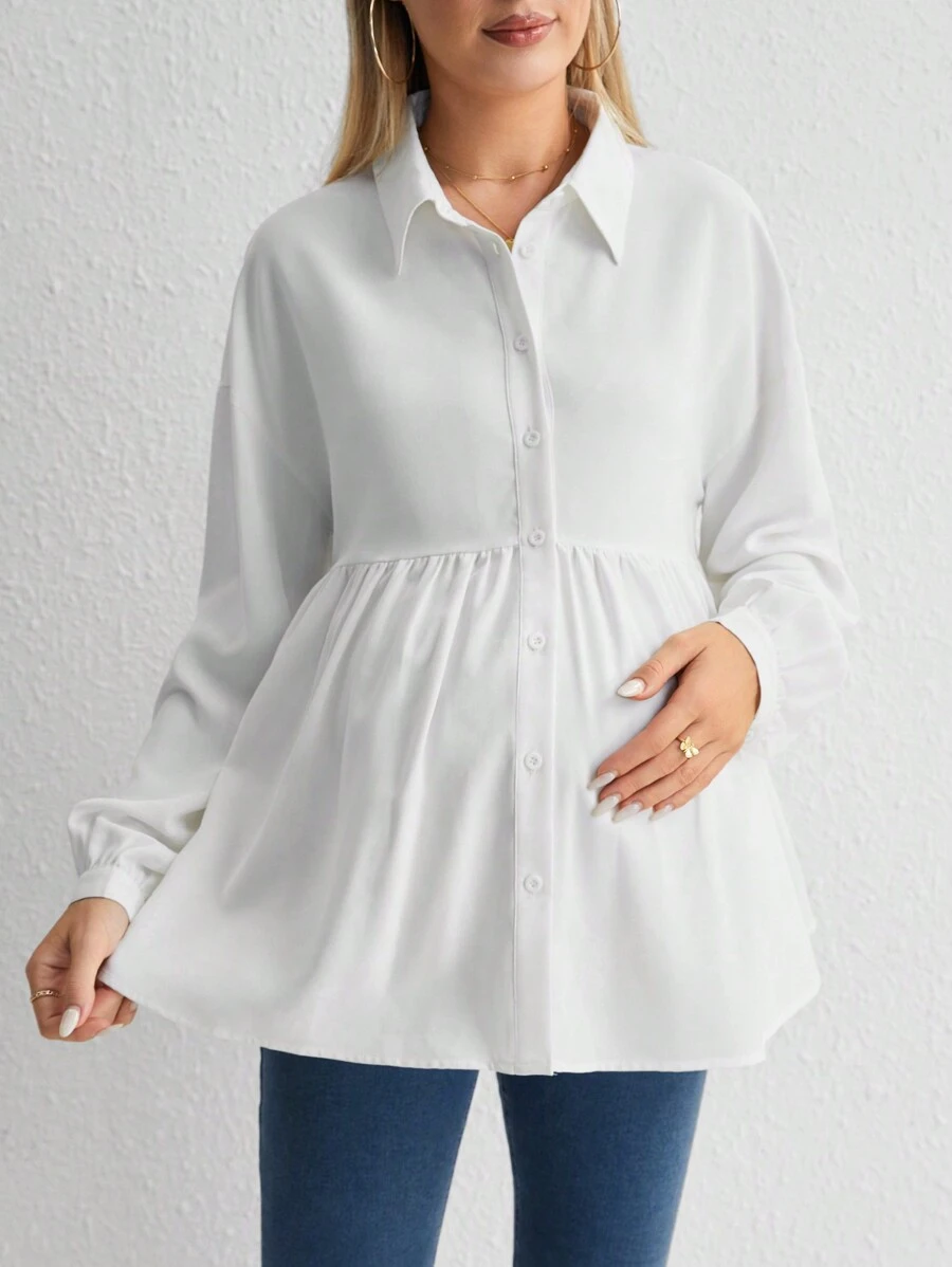 SHEIN Thai sản Thả vai Xoay eo Áo sơ mi - trắng - Xem 1