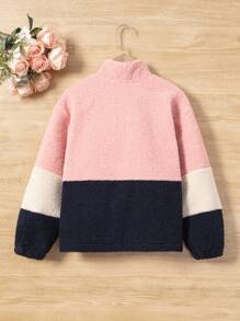 SHEIN Garota pré-adolescente 1 Peça Letra Corrigida Bloco De Cores Ombro Caído Jaqueta de Pelúcia