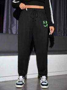 SHEIN EZwear Quần bó sát eo có dây rút in cỡ lớn dành cho nữ - màu đen - Xem 3