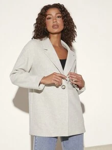 SHEIN BASICS Lapel Neck Single Button Overcoat - Beige - View 3