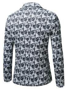 Manfinity AFTRDRK 男士滿版印花單釦西裝外套 - 黑與白 - 查看 2