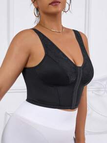 Plus Hook And Eye Front Shapewear Top - Black - View 5