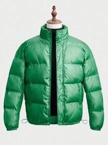GENTILAND Oversized Men's Drawstring Hem Padded Coat - Green - View 2
