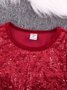 SHEIN Young Girl Contrast Trim Dress for Christmas