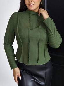 SHEIN Essnce Hơn Cổ giả Đường may Chi tiết Áo thun - xanh quân đội - Xem 4