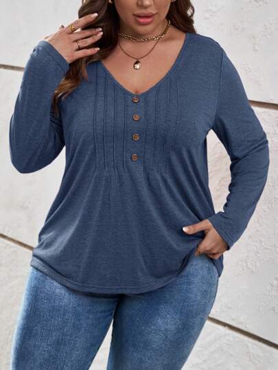 SHEIN LUNE Plus T-shirt Unicolore À Bouton