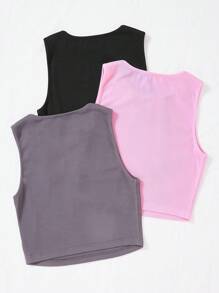 SHEIN EZwear 3pcs Patched Detail Tank Top - Multicolor - View 2