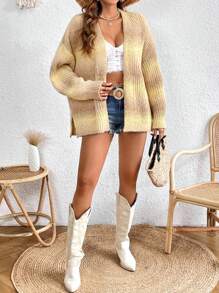 SHEIN VCAY Ombre Drop Shoulder Cardigan - Multicolor - View 3