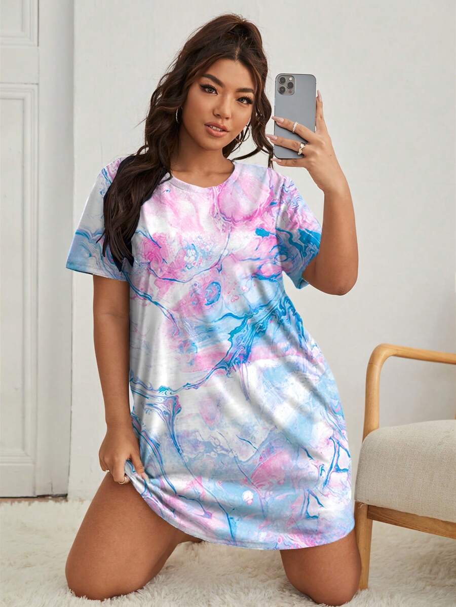 Plus Tie Dye Print Pajama Nightdress