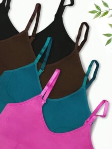 SHEIN Daily&Casual 4入組素色吊帶運動文胸 - 彩色 - 查看 4