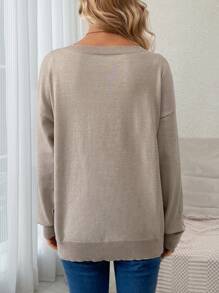 SHEIN Maternity Off Shoulder Drop Sleeve Sweater, For Winter - Khaki - View 4