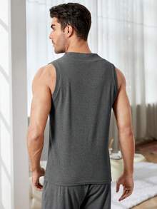 Men Solid V Neck Thermal Underwear Top - Dark Grey - View 2