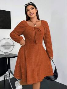 Sunspun 大碼前打結燈籠袖洋裝