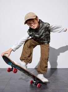 男大童迷彩印花連帽背心上衣和套頭衫和褲子 - 彩色 - 查看 3