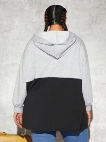 SHEIN CURVE+ Áo nỉ hai tông màu cỡ lớn, vai rớt, có dây rút - Đen và trắng - Xem 5