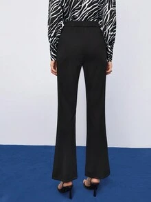 Maija Solid Flap Detail Flare Leg Suit Pants - Black - View 2