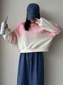 DAZY Ombre Drop Shoulder Oversized Sweatshirt,Fall Clothes - Pink - View 8