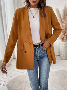 SHEIN Frenchy Khăn quàng Đôi ngực Áo vest - gừng - Xem 5