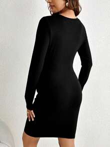 SHEIN 孕婦標語圖案緊身洋裝 - 黑色 - 查看 2