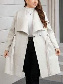 SHEIN Clasi Plus Waterfall Collar Belted Overcoat