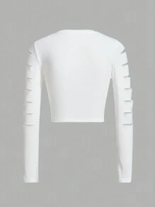 SHEIN ICON Chất rắn Cắt ra Áo phông Crop - trắng - Xem 2