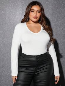 SHEIN SXY 大碼素色大圓領T恤 - 白色 - 查看 5