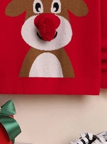 SHEIN 男童 1 件圣诞麋鹿图案毛衣