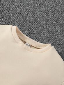 SHEIN Young Girl Solid Drop Shoulder Sweatshirt - Khaki - View 4