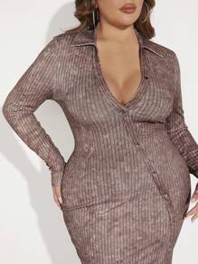 SHEIN SXY Hơn Cổ Lao Tách đùi Váy bodycon - Màu Khaki - Xem 5