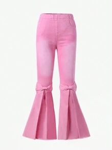 SHEIN Explorewe Tween Girl Bow Detail Flare Leg Jeans - Pink - View 1