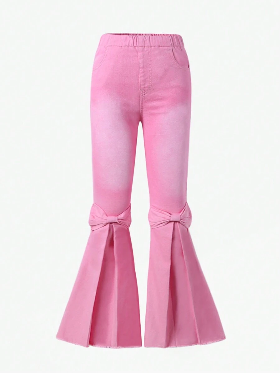 SHEIN Explorewe Tween Girl Bow Detail Flare Leg Jeans - Pink - View 1