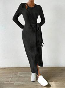 Chiquease 镂空结饰侧裹身下摆长款女装