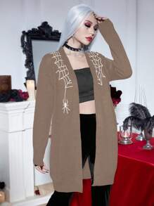 PUNK Spider Web Pattern Cardigan Fall Cloth For Women - Khaki - View 3