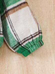 SHEIN Young Girl Plaid Print Drop Shoulder Jacket - Green - View 6