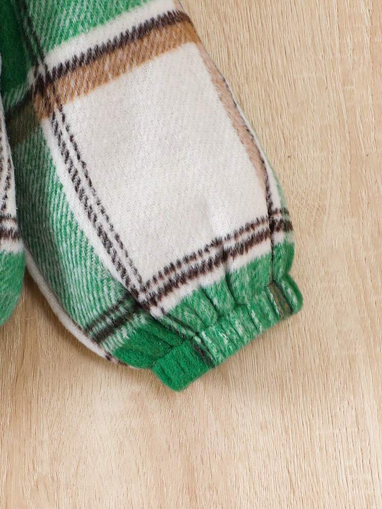 Young Girl Plaid Print Drop Shoulder Jacket